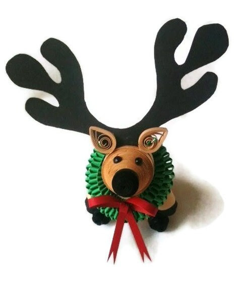 Reindeer Christmas Ornament Paper Quilled with Wreath