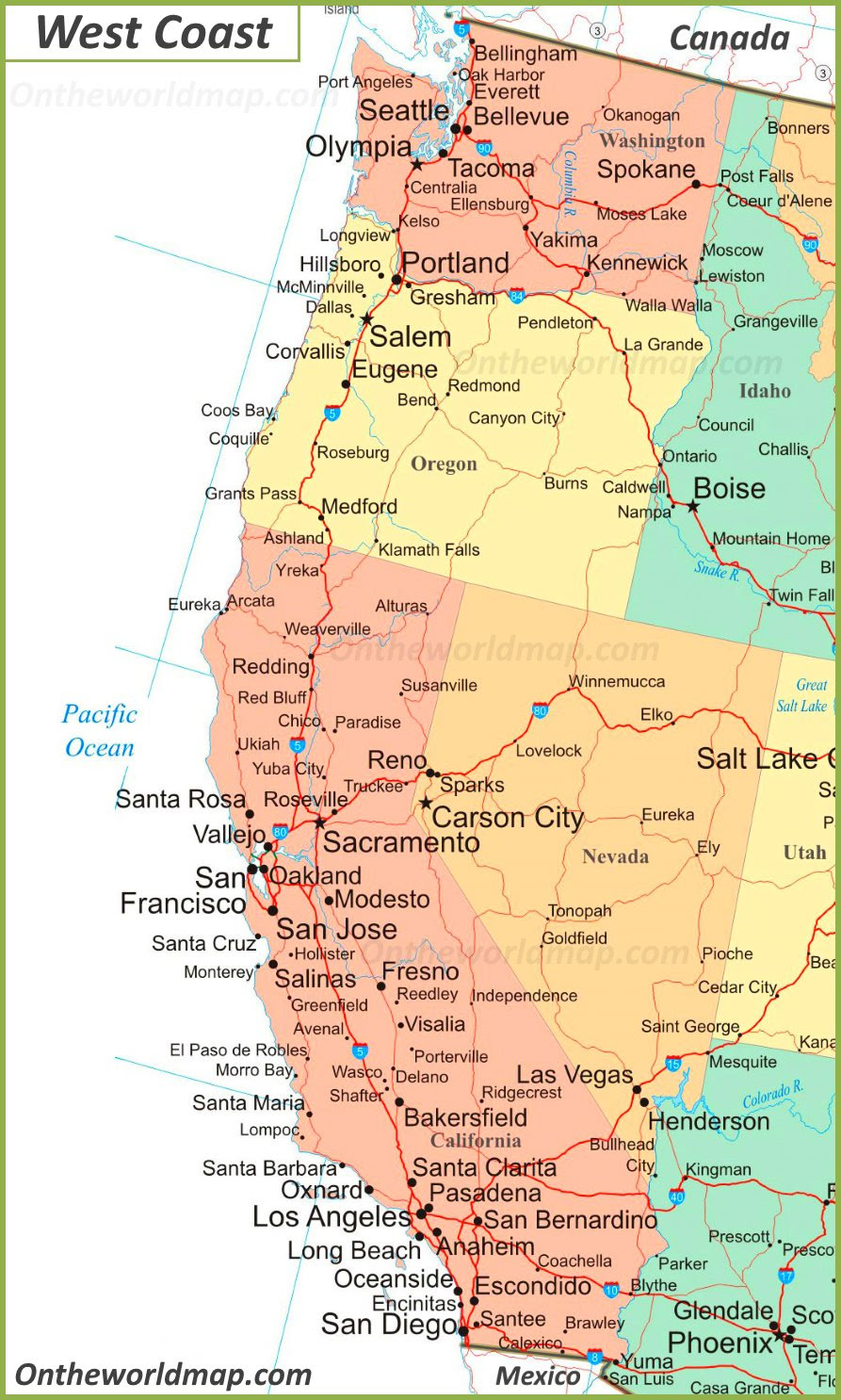 usa west coast map Map Of West Coast Of The United States usa west coast map