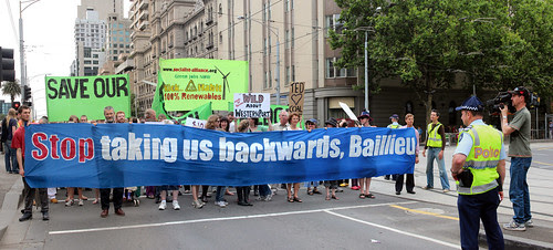 Stop Taking Us Backwards, Baillieu panorama - marching backwards under Baillieu rally