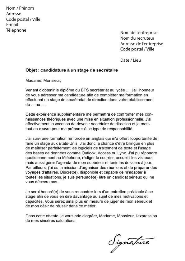 exemple lettre de motivation demande de stage
