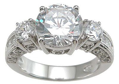 Vintage Style Cubic Zirconia CZ Three 3 Stone Anniversary Ring Size 5 ...