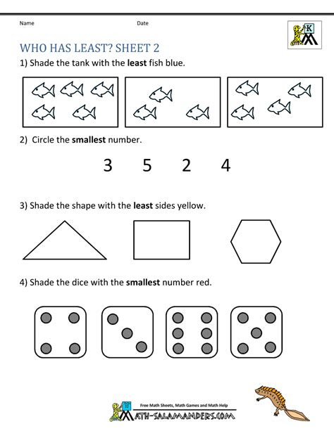  printable kindergarten math worksheets comparing numbers and size