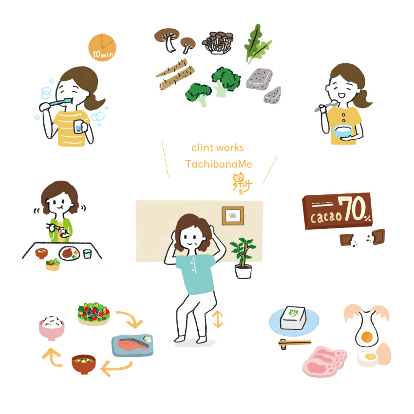イラストのお仕事 健康くらしのイラストカット 雑誌 毎日が発見 6月号 タチバナ堂