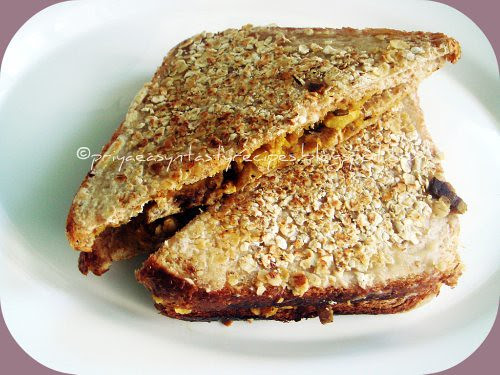 Oats Crusted Raw Banana Podimas Stuffed Bread Toast
