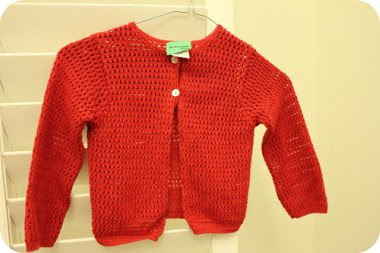 red knit cardi