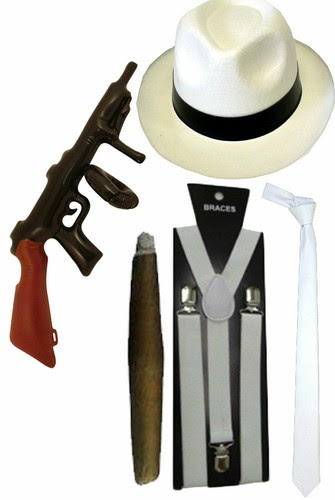 Men 1920s Gangster Fancy Dress Al Capone Pimp Cigar Mens White Hat Tie Braces Clothing Shoes Accessories