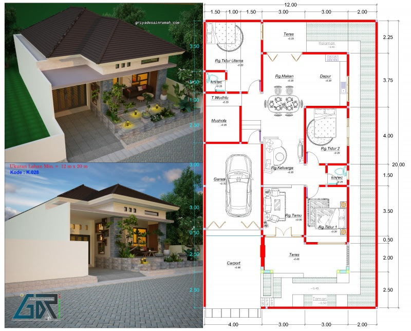  Denah Rumah Type 150 Ukuran 12x20 Meter Jasa Desain Rumah 