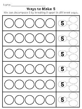  ways to make 5 decomposing 5 game worksheets by tender loving