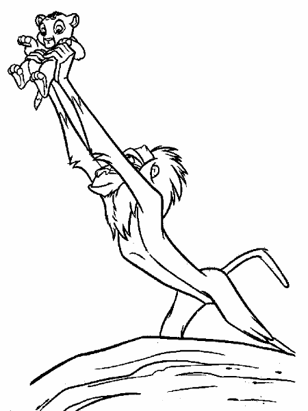The Lion King coloring pictures of monkey showing baby lion to the Gods at Disney.