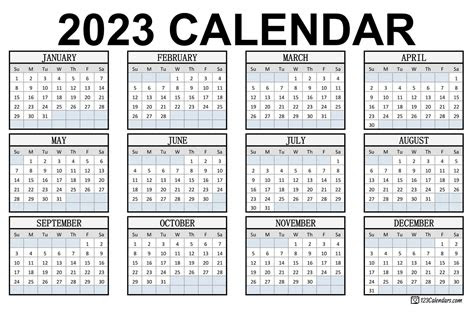 Yearly calendar showing months for the year 2023. 2023 monthly calendar with us holidays free printable templates