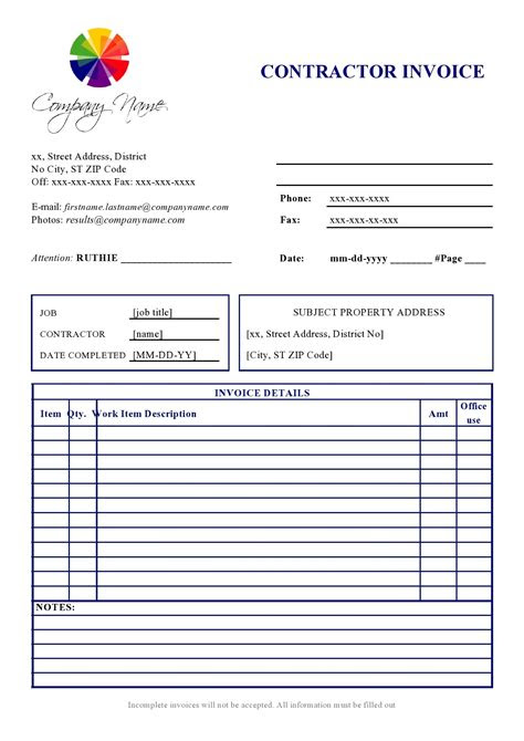 Printable contractor invoice template in word. 28 independent contractor invoice templates free