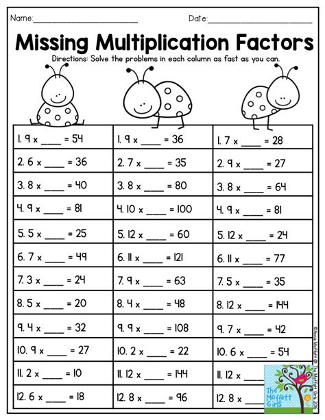  missing multiplication factors found in the third grade no prep packet