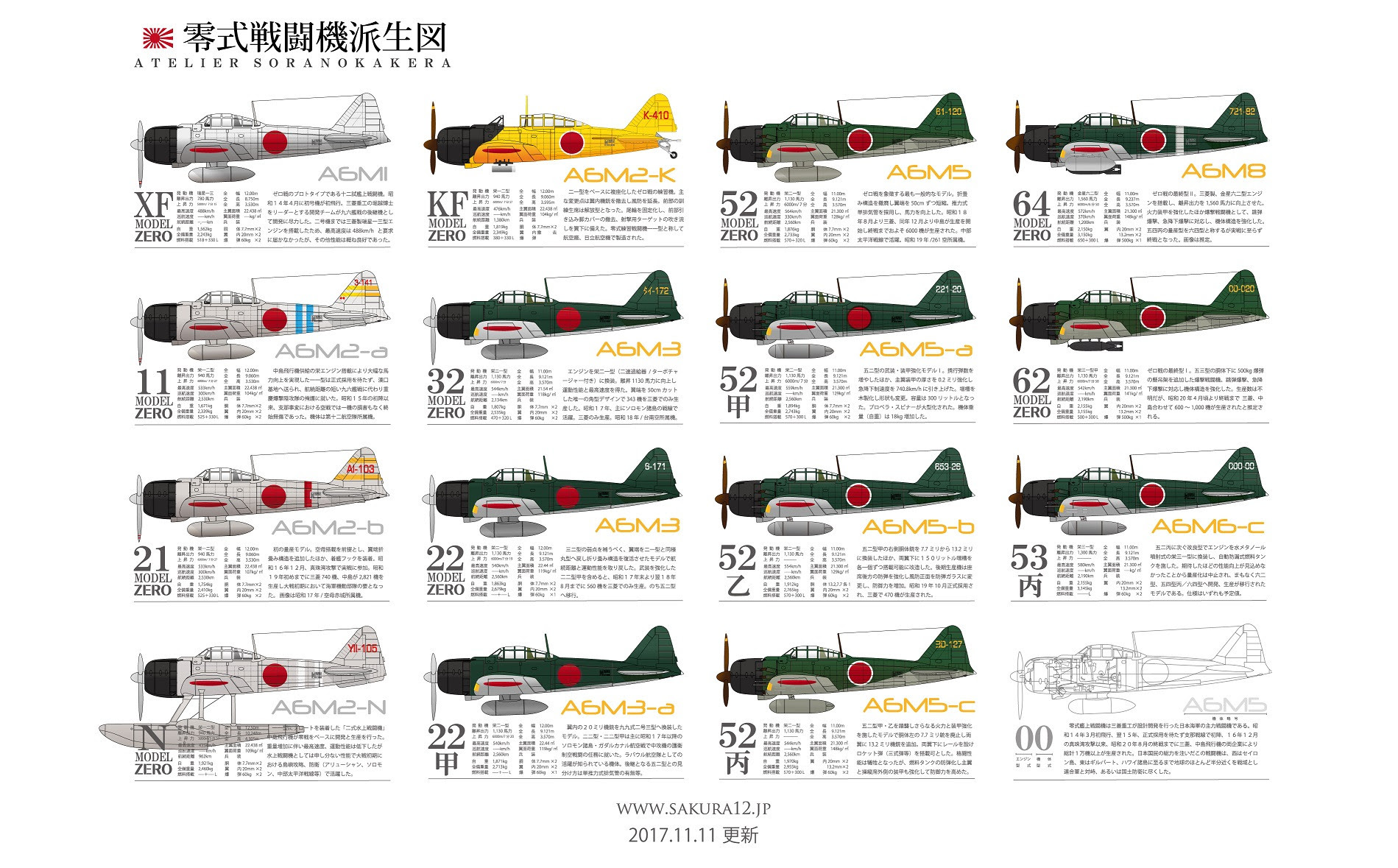 空のカケラ ライブラリ 零戦の型式雑学 21型から52型 64型まで