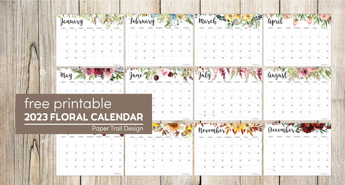 horizontal floral printable calendar 2023 paper trail design