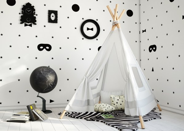 Kids need nothing more than blank canvas to let their imaginations loose. In this case, a plain white teepee provides that empty space for kids to dream and create.
