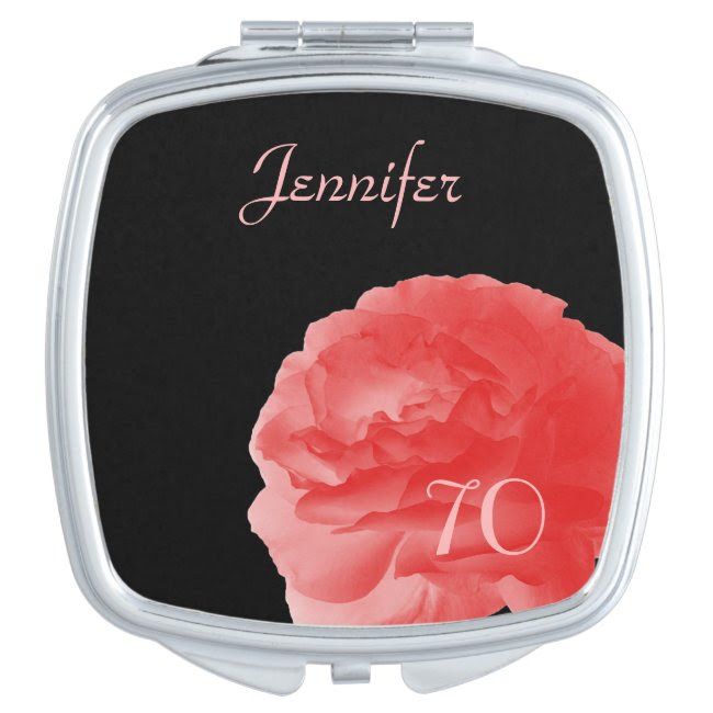 Personalized Coral Rose 70th Birthday Compact