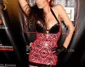 Hot Pink Zebra printed latex dress with metal stud detail. by Venus