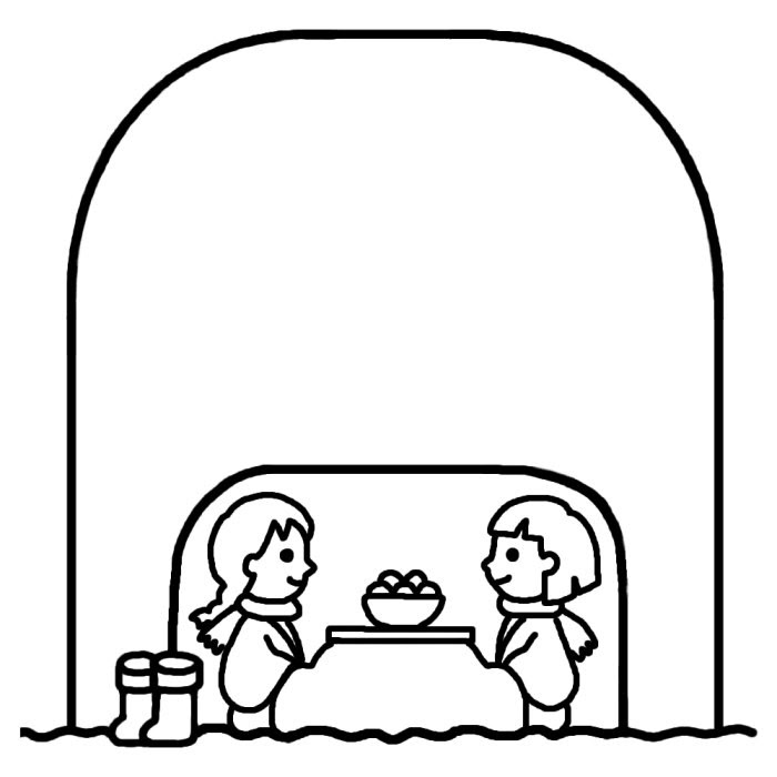 かまくら 白黒 冬 枠 ふきだし 無料イラスト素材