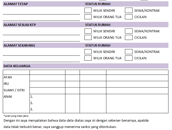Contoh Form Penerimaan Karyawan