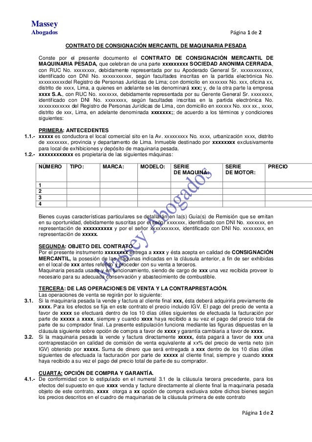 MODELO DE CONTRATO DE CONSIGNACIÓN MERCANTIL DE MAQUINARIA