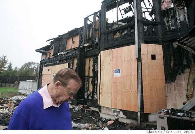 Homeowner Enos Chabot, 2053 Doris Ave, Walnut Creek in his backyard where the back of his home erupted in flames from the gas line rupture. Most of his home was destroyed.
 Gas line explosion and fire that caused major damage near the intersection of newell ave. and south broadway. Event on 11/11/04 in Walnut Creek. Eric Luse / The Chronicle Photo: Eric Luse
