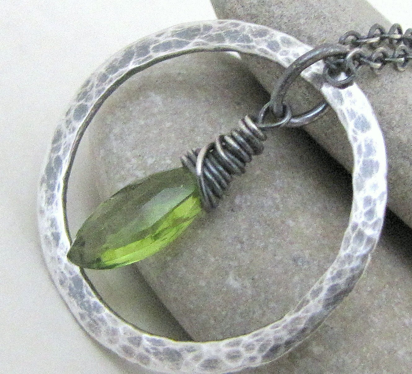 peridot briolette necklace in sterling silver