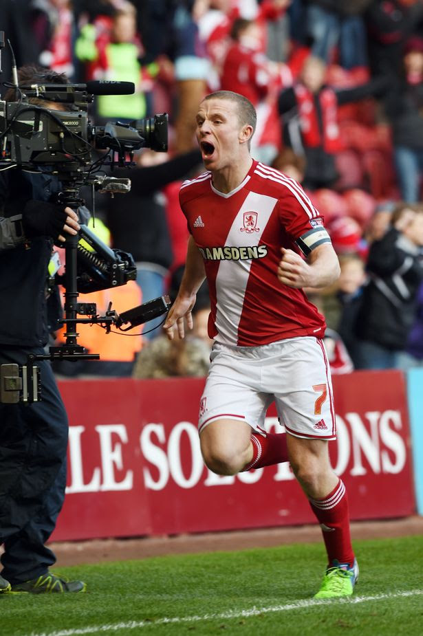 Grant Leadbitter celebrates after he scoring his penalty