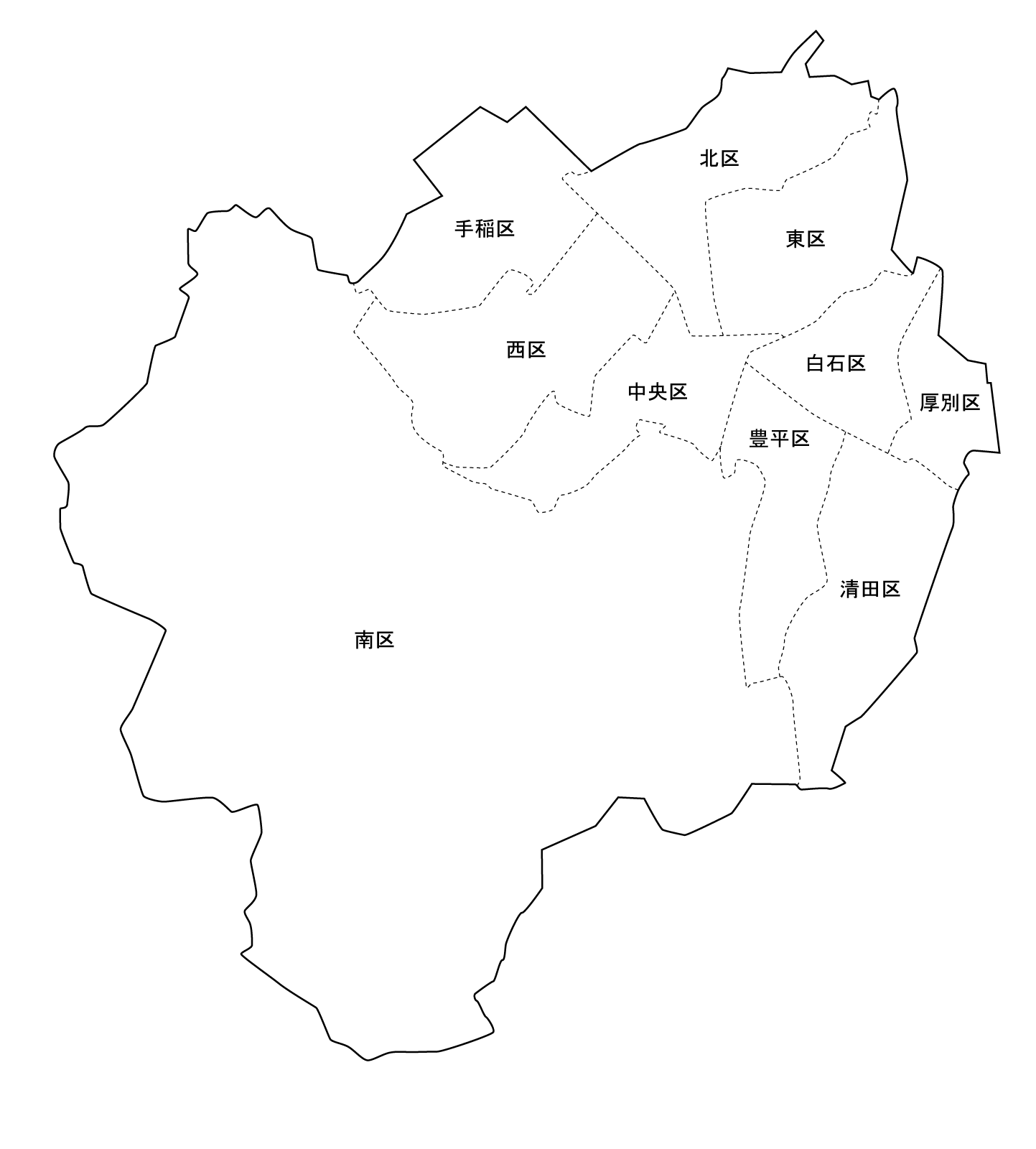 ちずそ 無料地図素材 札幌市区名入り白地図