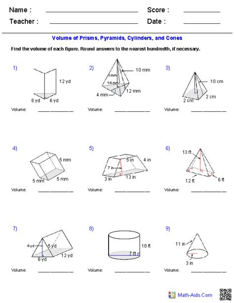  surface area and volume worksheets with answers