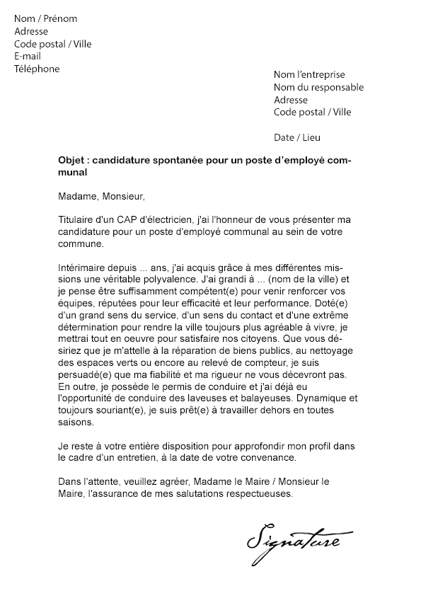 Lettre de motivation Employé communal - Modèle de Lettre