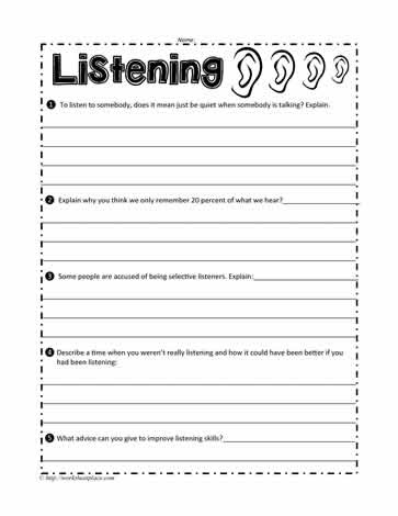 Listening Skills Worksheet Worksheets