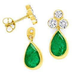 Foto 1, BRILLANT-OHRRINGE, 1A-SMARAGD-TROPFEN OHRSTECKER LUXUS!, S6926