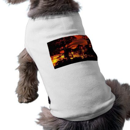 Sunset through pines red yellow doggie tshirt