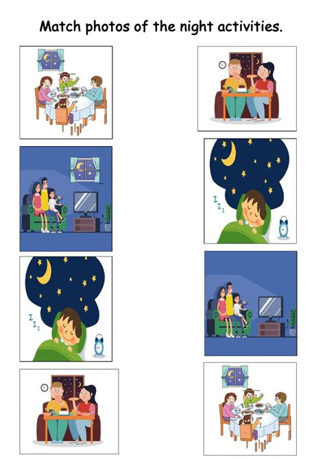  matching night activities interactive worksheet