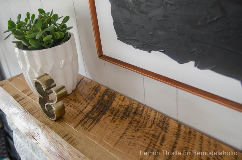 DIY STONE FIREPLACE REFRESH WITH LIVE EDGE MANTLE