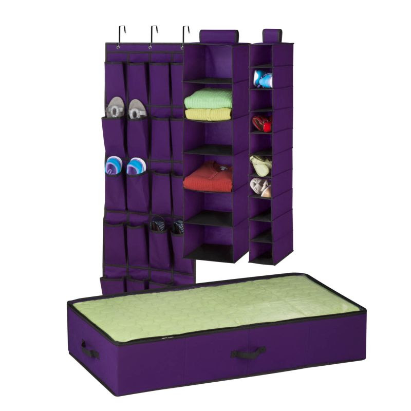 Honey-Can-Do SFTX06694 Purple Hanging Shelves Honey-Can-Do SFTX06694 Four Piece Room Organization Kit with Under Bed Storage B
