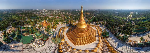 Shwedagon Pagoda, Myanmar - AirPano.com . Panorama de 360 grados aérea . 3D Virtual Tours Around the World