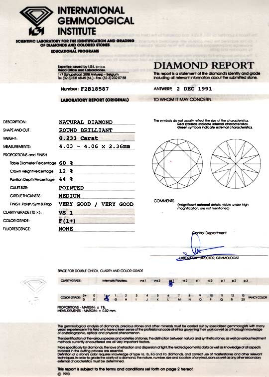 Gutachten 1, Zertifikat Laborbericht Expertise, gemmological report