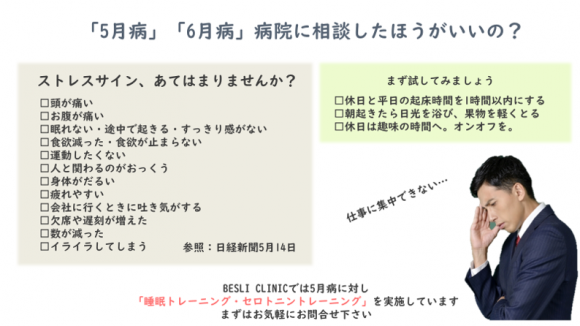 5月病 病院に相談できるの 薬に頼らず 再発防止を目指した心療内科 ベスリクリニック東京