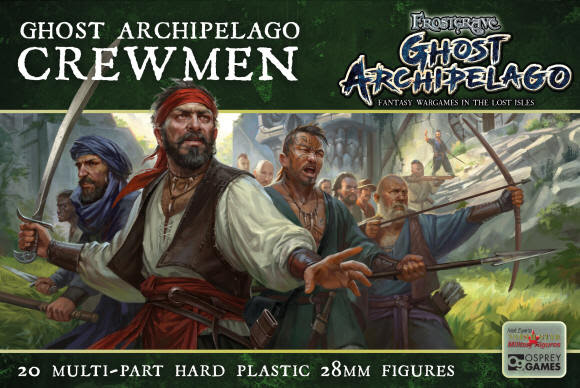 Here's a first glimpse of the frames of the plastic Crewmen for Frostgrave Ghost Archipelago, and the box cover artwork.