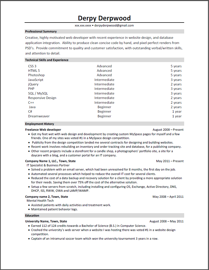 [CRITIQUE] Front End Web Developer Resume Needs Help