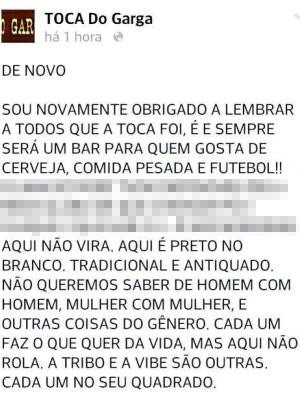 Casal gay é expulso de bar e caso revolta internautas em Santos, SP (Foto: Reprodução/Facebook)