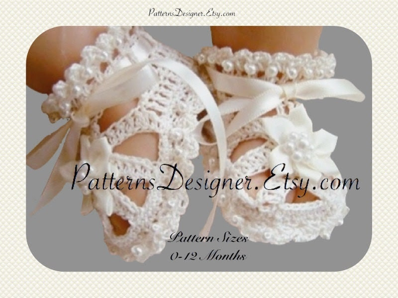  beads, Christening Shoes, Baby Booties, Crochet Baby Booties Pattern