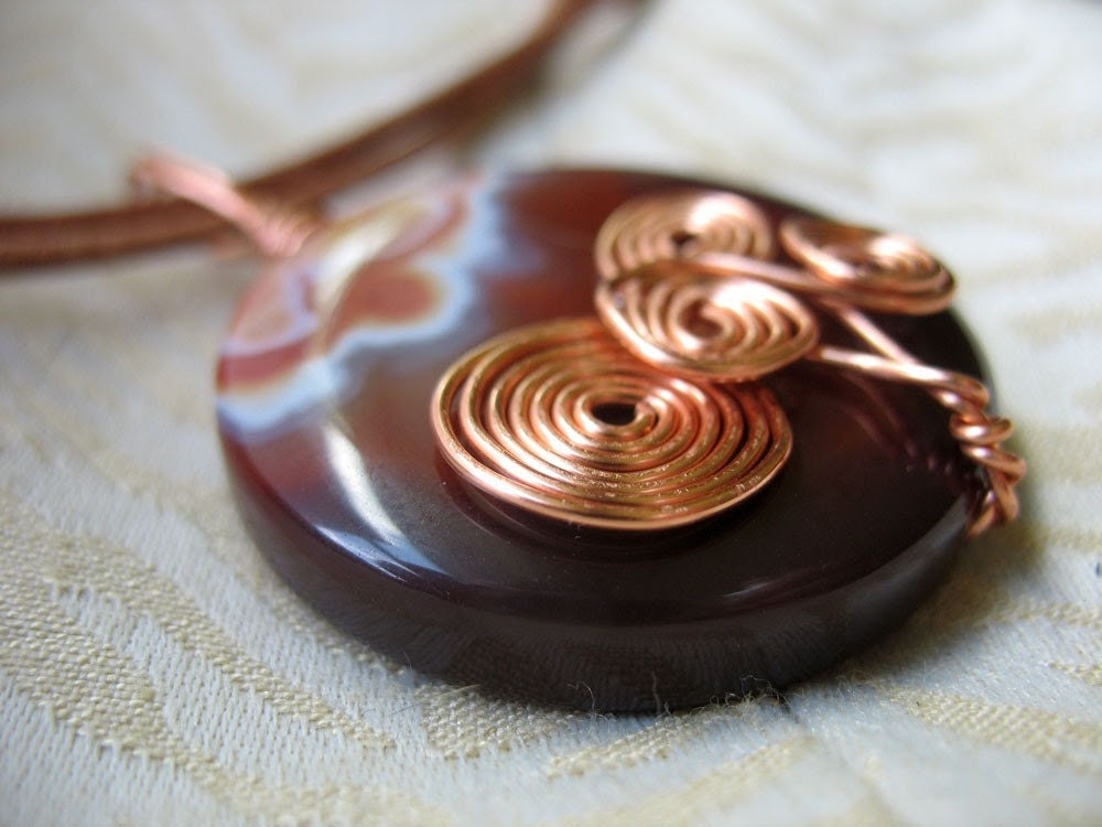 Wire Wrapped Pendant - Brown Agate and Copper