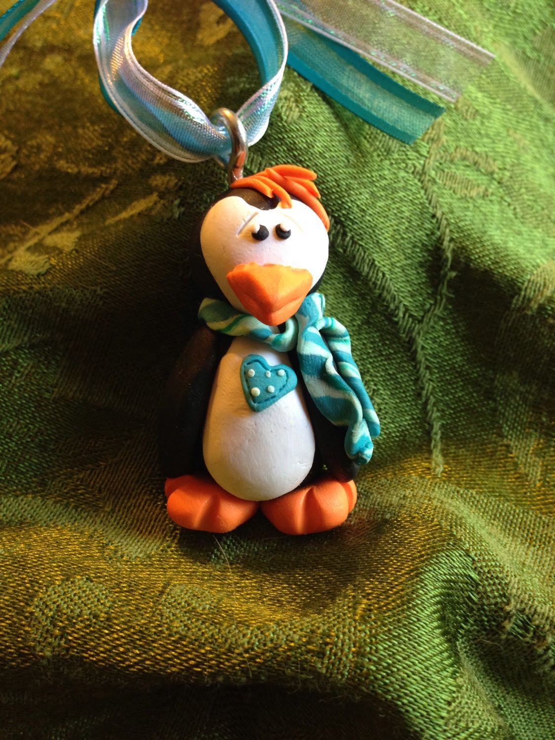 Penguin Christmas Ornament- green blue