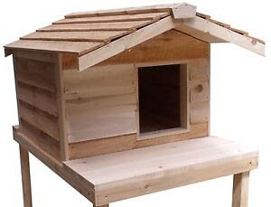 ... LARGE INSULATED CEDAR OUTDOOR CAT HOUSE, FERAL SHELTER WITH PLATFORM
