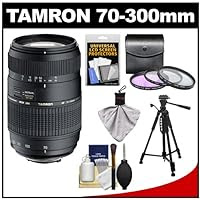 Tamron 70-300mm f/4-5.6 Di LD Macro 1:2 Zoom Lens with Built-in Motor + 3 UV/FLD/CPL Filters + Tripod + Accessory Kit for Nikon D3100, D3200, D5100, D5200, D7000, D7100 Digital SLR Cameras