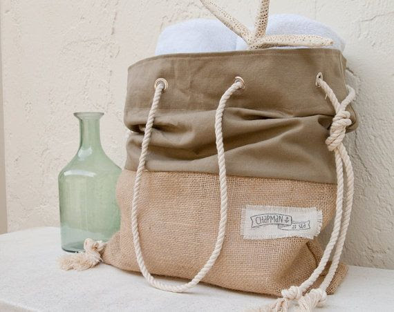 Khaki Canvas Tote Large Beach Bag Shopper Tote Beach Tote Burlap