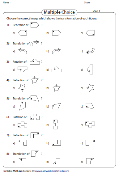 Transformation Worksheets - Reflection, Translation, Rotation