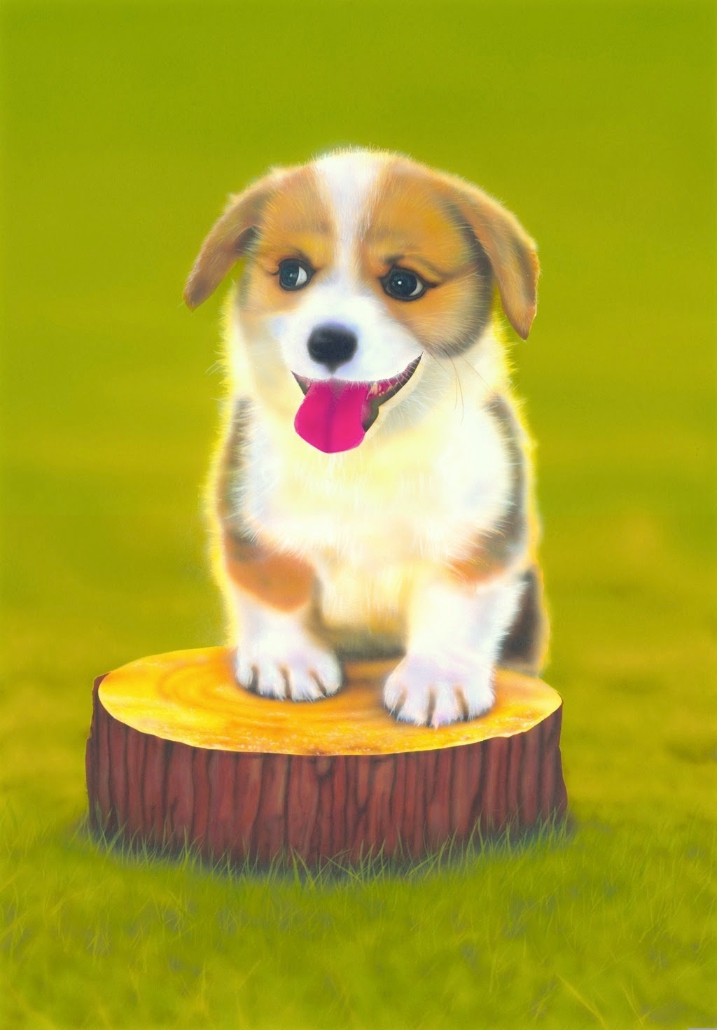 リアリズム絵画 動物の絵 動物イラスト 子犬の絵 コーギー Corgi 2